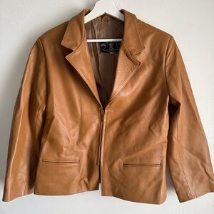 Vintage British Tan caramel Brown Leather Jacket 44 Goat